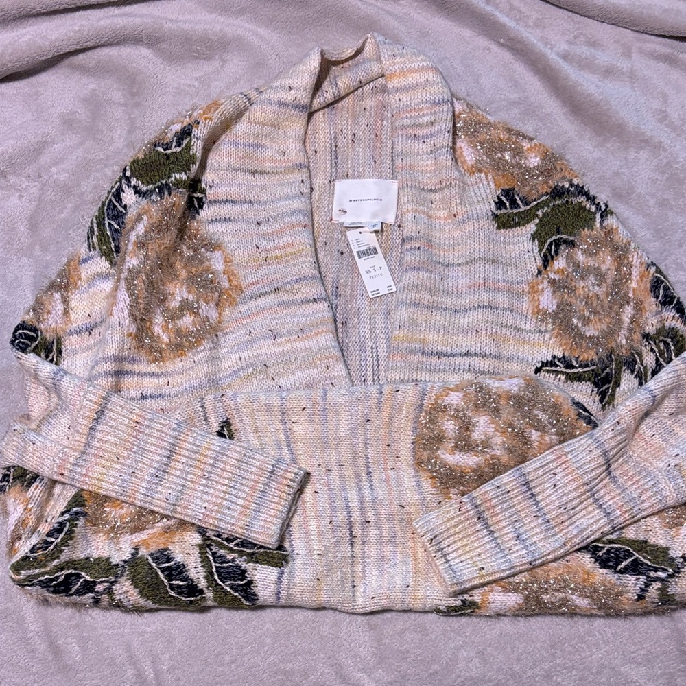 Anthropologie Cream, Gold,Green Floral Cocoon Sweater…NWT - Picture 2 of 10